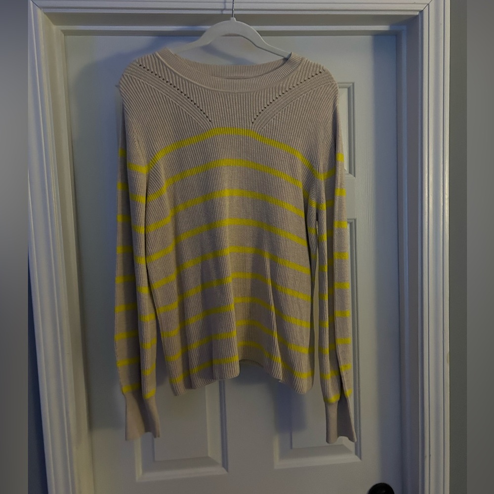 Banana republic khaki/beige knit sweater with yellow stripes. Size XL